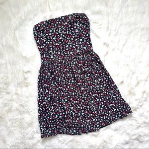 Hollister Navy and Red Mini Floral Strapless Dress